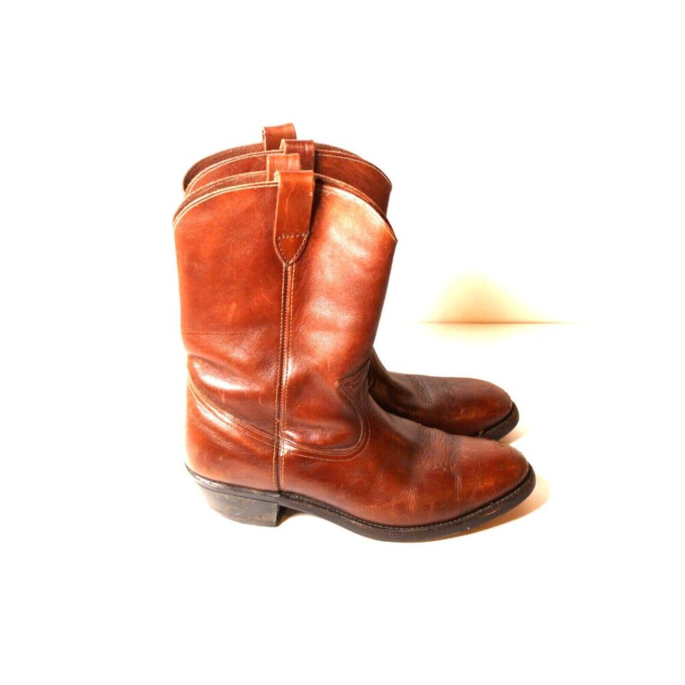 Vtg Western Cowboy Hy-Test Safety Boots Leather TufGum Unisex SZ M 8/ W 9.5 - Picture 2 of 9